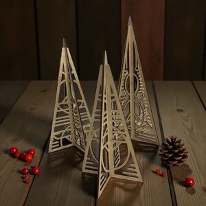 Rustic Wood Holiday 3 Piece Tree Decor NEW